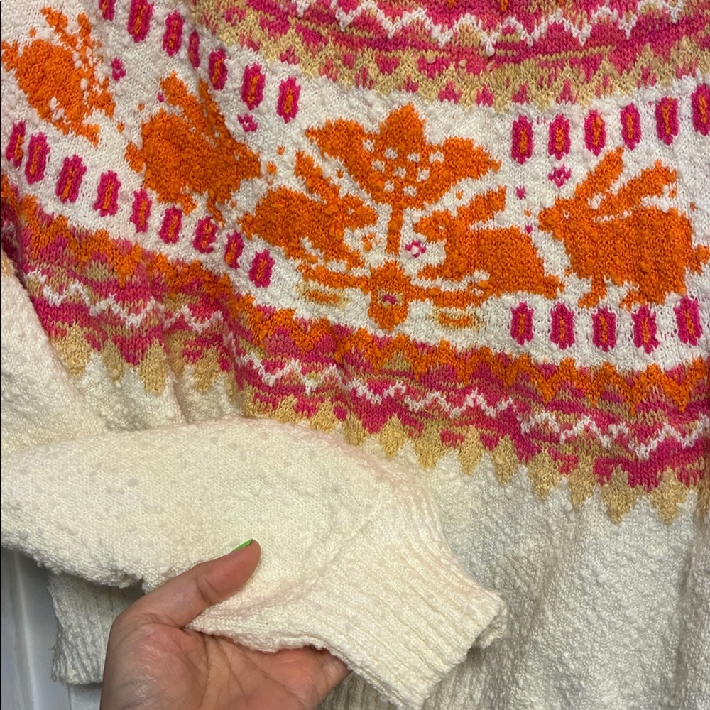 Pink & Orange Fair Isle Cropped Sweater - Womens - Picture 4 of 5
